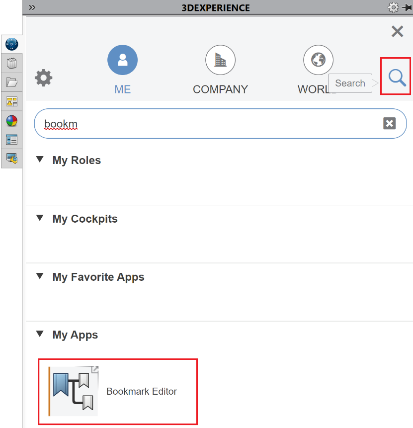 11 - Bookmark Editor App in 3DEXPERIENCE Tab of SOLIDWORKS Task Pane.png